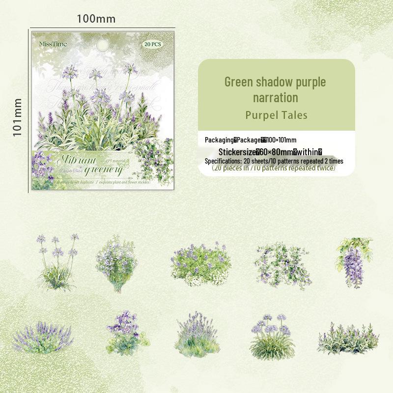 Серия  Зелень  Ракушка Свет ПЭТ Наклейки: 6 стилей декора с зелеными растениями для дневников и коллажей