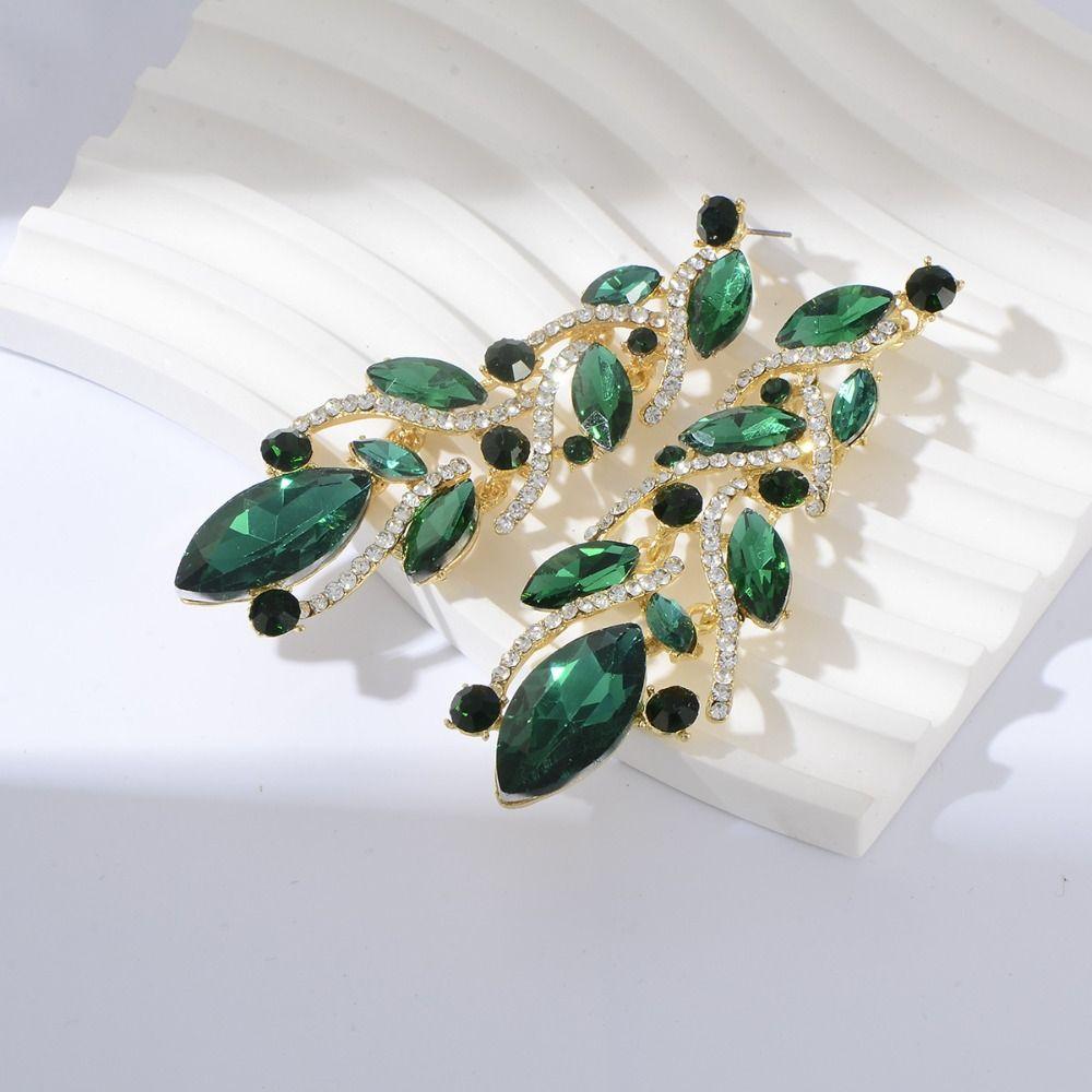 Exquisite Leaf Rhinestone Earrings Shining Crystal Jewelry Wedding Party  Earrings  Banquet