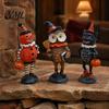 Cute Spooky Shelf Sitters Wooden Halloween Resin Figurines, Pumpkin Scarecrow Wizard Owl Black Cat Holiday Fireplace Mantel Decor Statue, Rustic