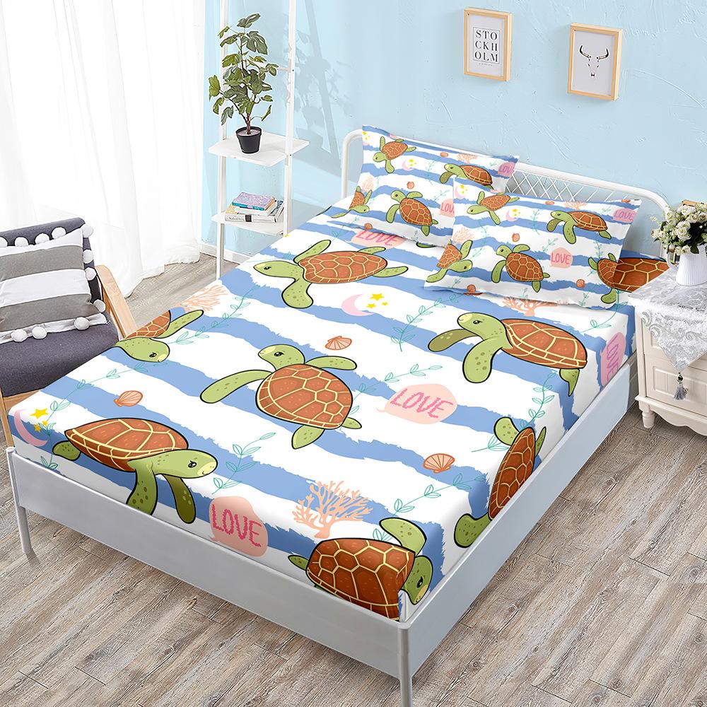 Unterwasserwelt Schildkröten-Set, Laken Dreiteiliges Set, Tagesdecke Kissenbezug, Matratzenschutzhülle