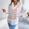 Damen Valentinstag Pulloverweste Ärmellos Liebe Herz Kariert Crop Tanktop Gestrickt V-Ausschnitt Pullover Top