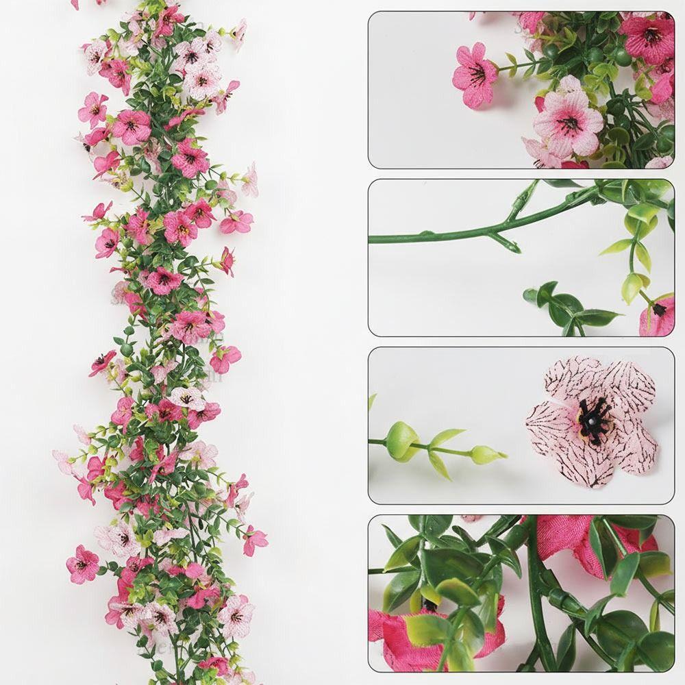 Multicolor Artificial Violet Flower Vine Green Eucalyptus Leaves 132 Flowers Simulation Flower Garland DIY Accessories