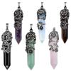 Antique Silver Flower Wrapped Natural Quartz Gemstone Healing Crystal Necklace Pendant