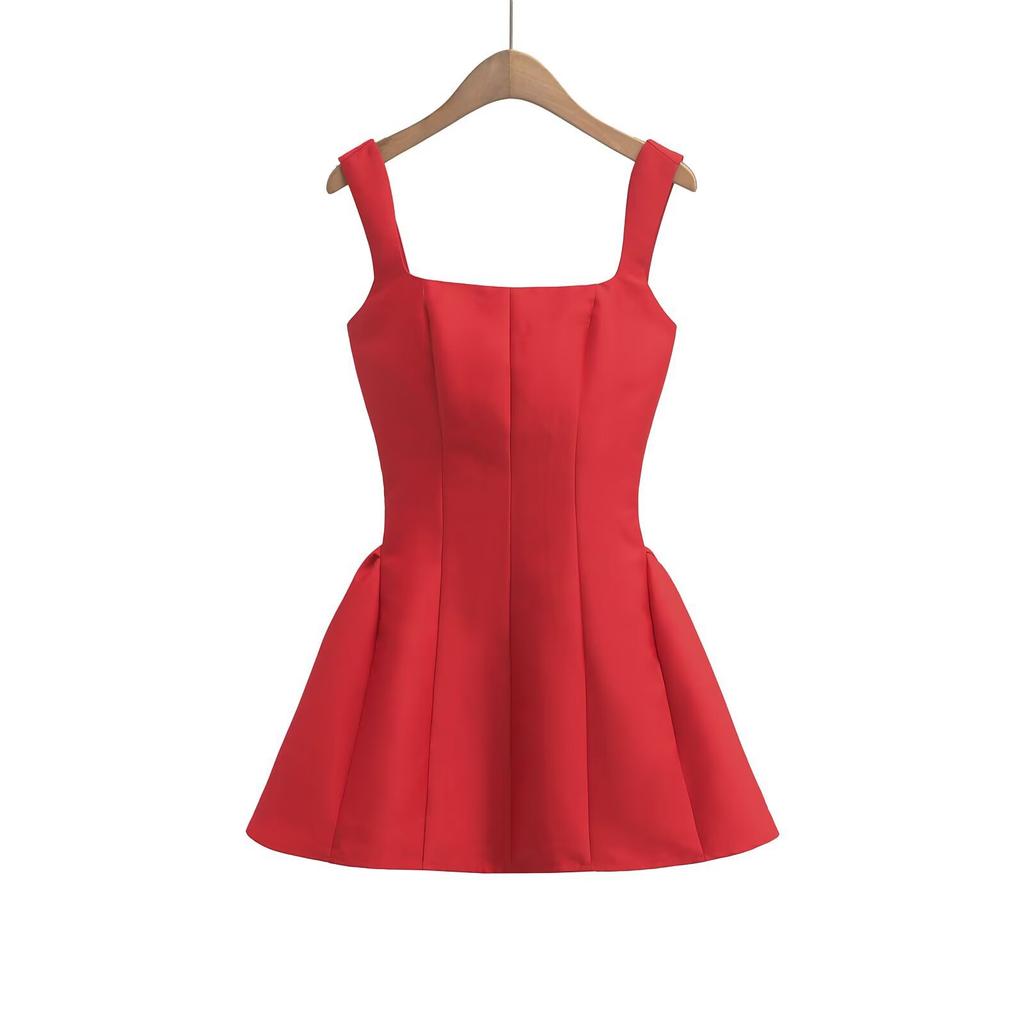 New Pure Desire Style Sexy Square Neck Sleeveless Dress Slim and Thin A Word Suspender Skirt Small Short Skirt