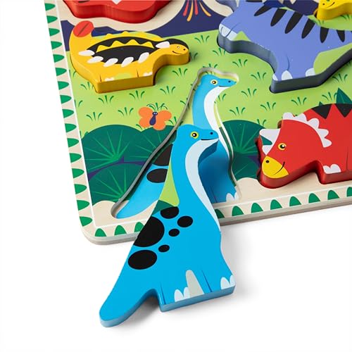 Melissa & Doug Wooden Dinosaur Toy Interlocking Puzzle, Thick, 7 Pieces, Authentic, Product Number 3747