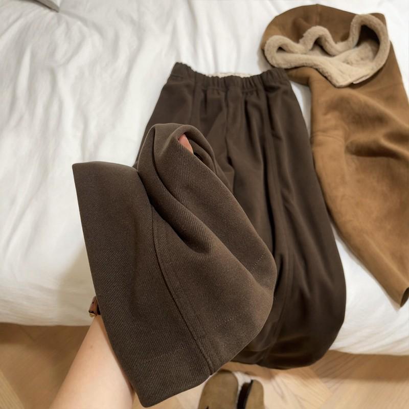 Plus Size Grey Wool Blend Wide-Leg Pants for Women - Autumn/Winter 2025 Slimming Casual Style Small коричневый