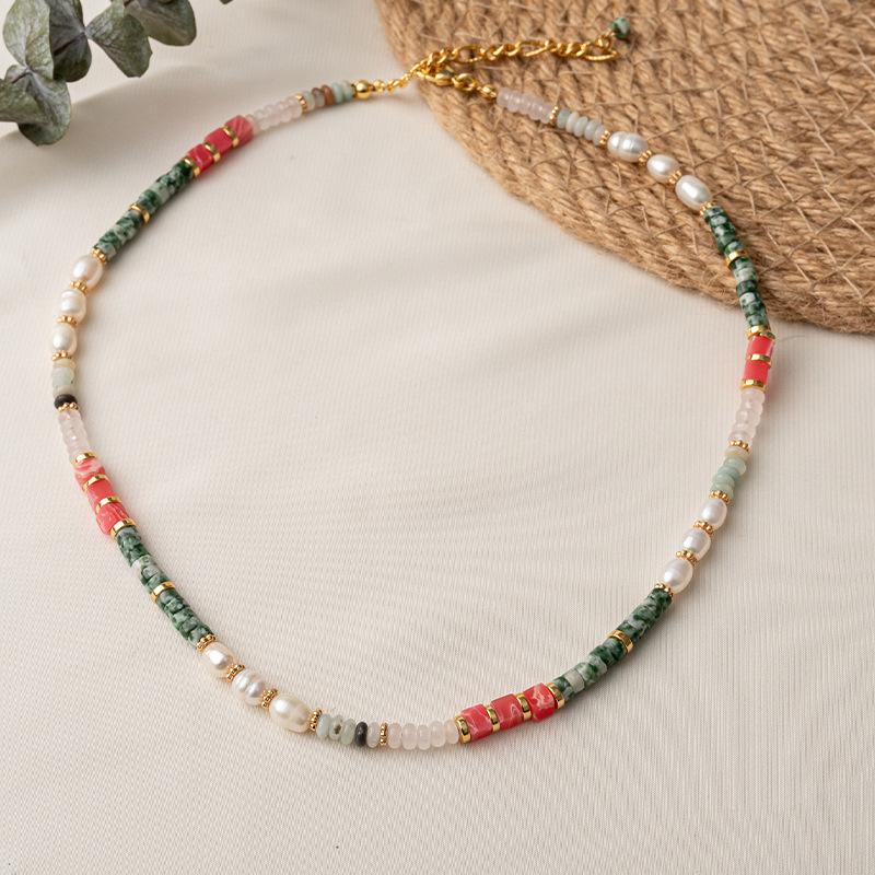 GEMCHIC Women s Natural Stone Beaded Necklace Colorful Irregular Gemstone Choker Spring Ethnic Style Fashion золотой