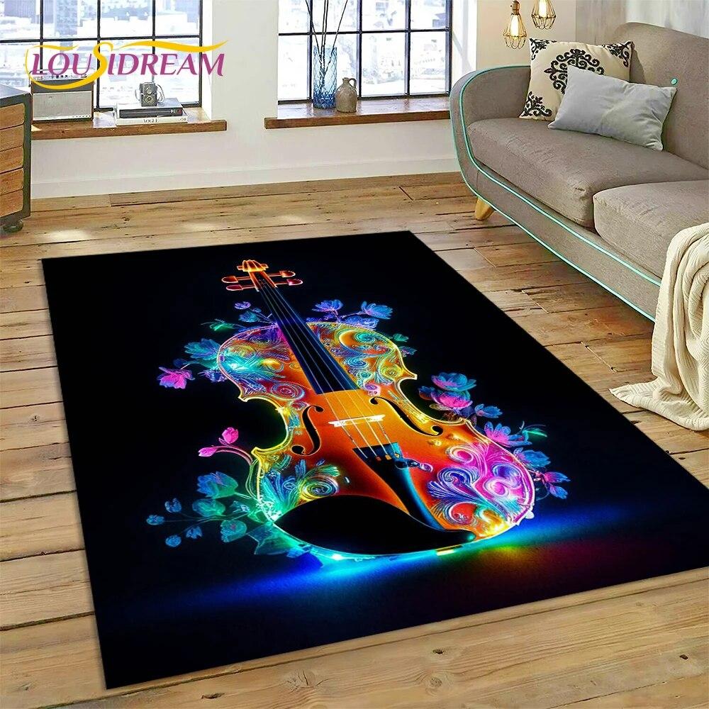 Dream Violin Cello Music Instrument Carpet Rug for Home Living Room Bedroom Sofa Doormat Decor,kids Area Rug Non-slip Floor Mat