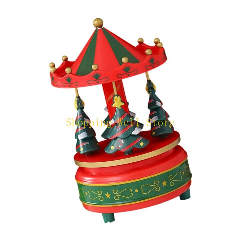 KX4B Rotating Holiday Music Box Christmas Tree Ornament Holiday Homes Decoration Gift