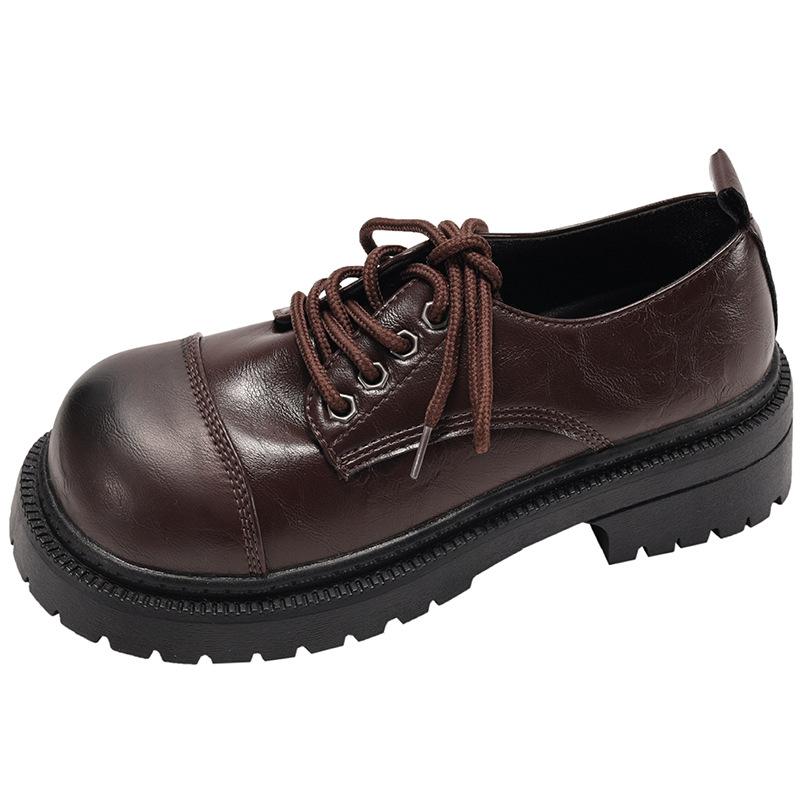 Black British Versatile Thick Heel Platform Small Leather Shoes Women's 2025 New Autumn Small Height French Single Shoes