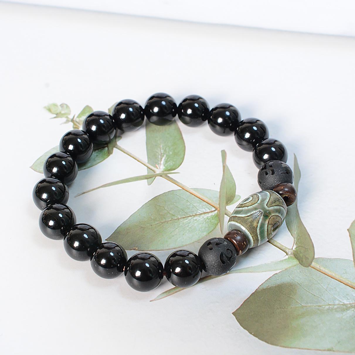 Tibetan Three-Eyed Dzi Agate & Coconut Shell Mantra Bracelet как