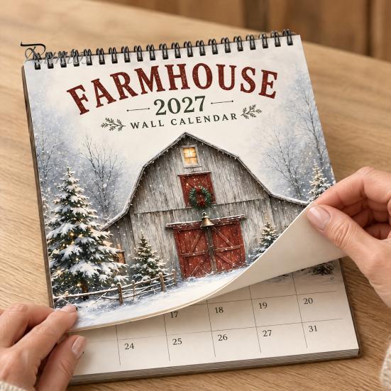 Large Grid Schedule Organizer 2027 Farmhouse Wall Calendar, Vintage Thick Paper Monthly Planner Gift for Cow Lovers 12 Month Hanging Home Organization