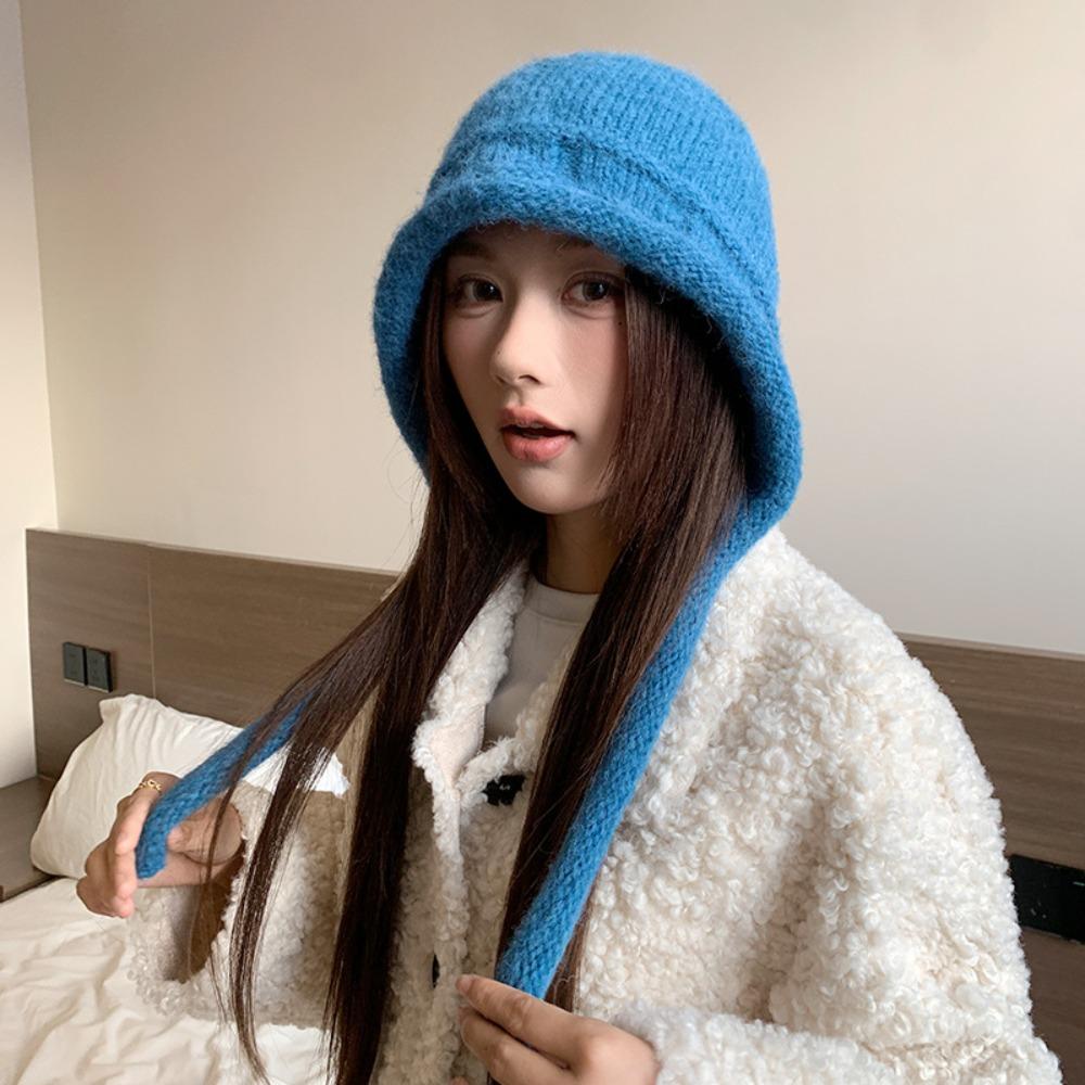 Cute Lace-up Design Knitted Hats Warm Windproof Pullover Hat Adjustable Winter Hats
