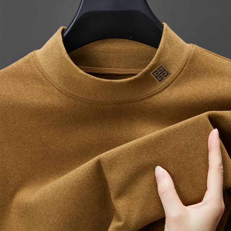 

Men s Half High Collar Bottom Shirt Autumn Winter Arrival Solid Color Print Warm Versatile Menswear 4XL хакі