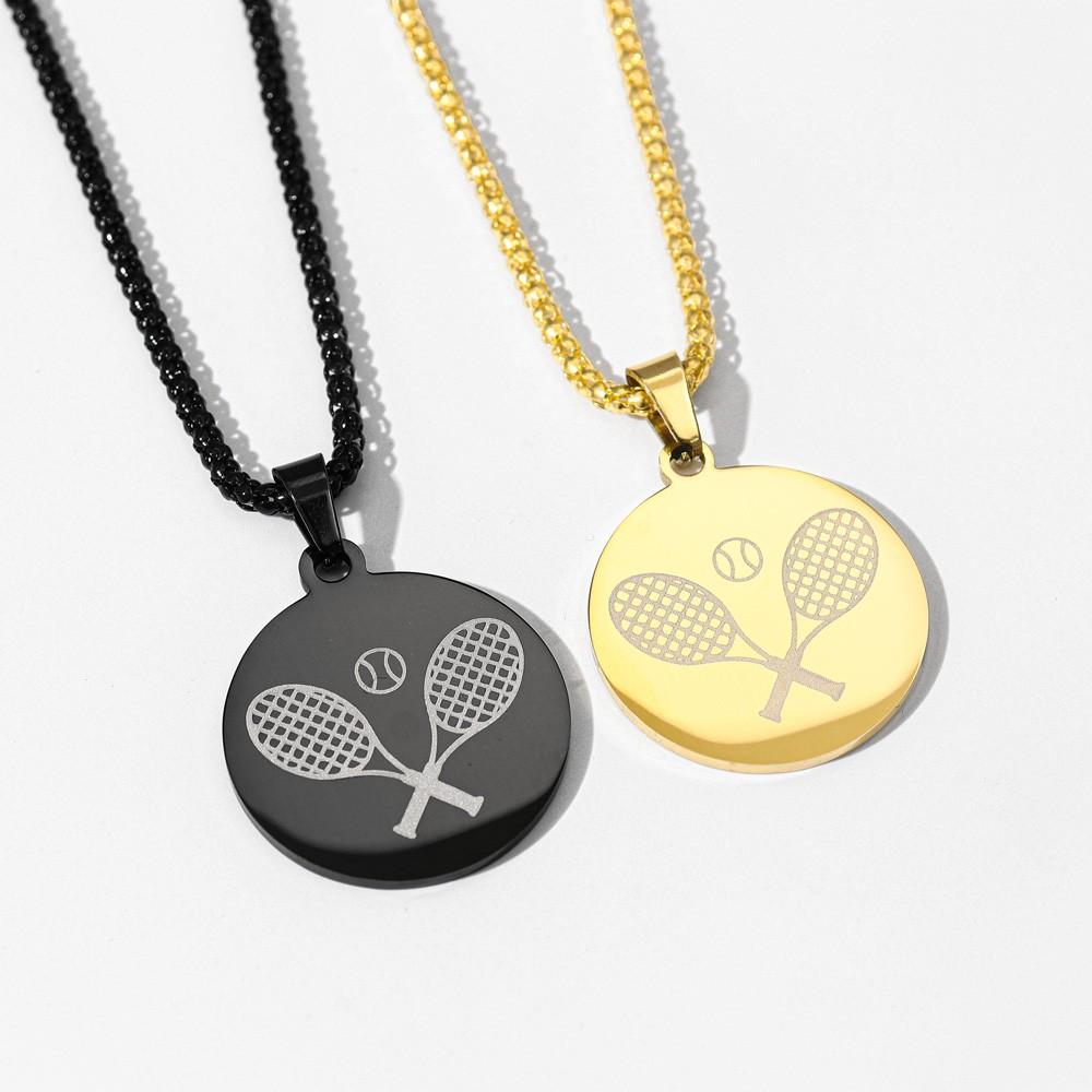 Simple Men's Sports Style Stainless Steel Tennis Pendant Personality Tennis Racket Necklace Sports Party Gift Accessories