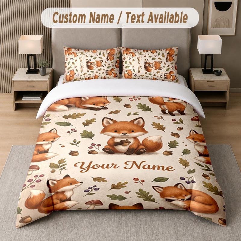 Wolf Fox Theme Custom Text Or Name 3Pcs Bedding Set 1 Flat Sheet & 2 Pillowcases Personalized Home Bedding