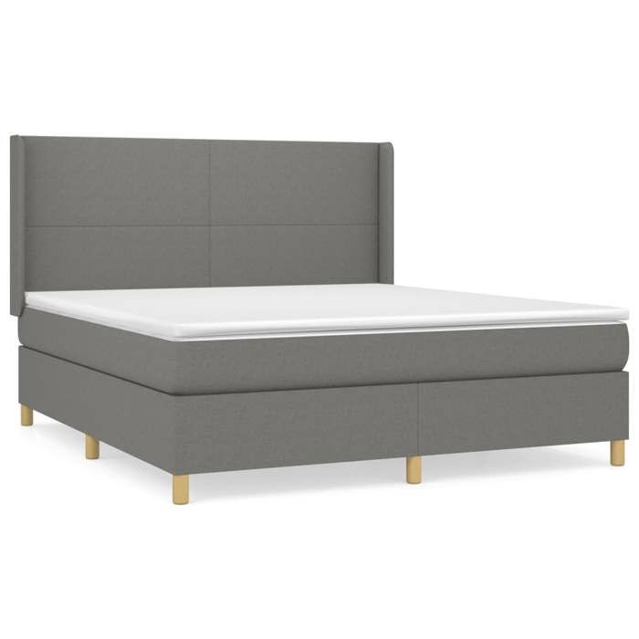 3131842 vidaXL Lit à sommier tapissier avec matelas Gris foncé 160x200cm Tissu