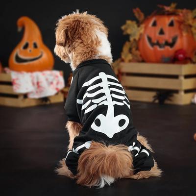 Halloween Dog Skeleton Costumes Cosplay Party Pet Luminous Skull Clothes Jumpsuit For Small Medium Dog French Bulldog Outfits