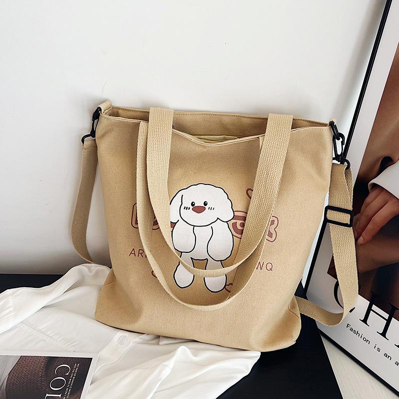 

Холщовая сумка на плечо, студенческая сумка для занятий, большая вместимость, мультяшный принт, холщовая сумка-мессенджер хаки