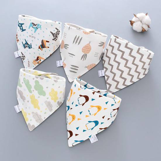 5Pcs Saliva Towels Cartoon Pattern Water Absorbent Double-layer Baby Bandana Drool Bibs for Infant Accessories