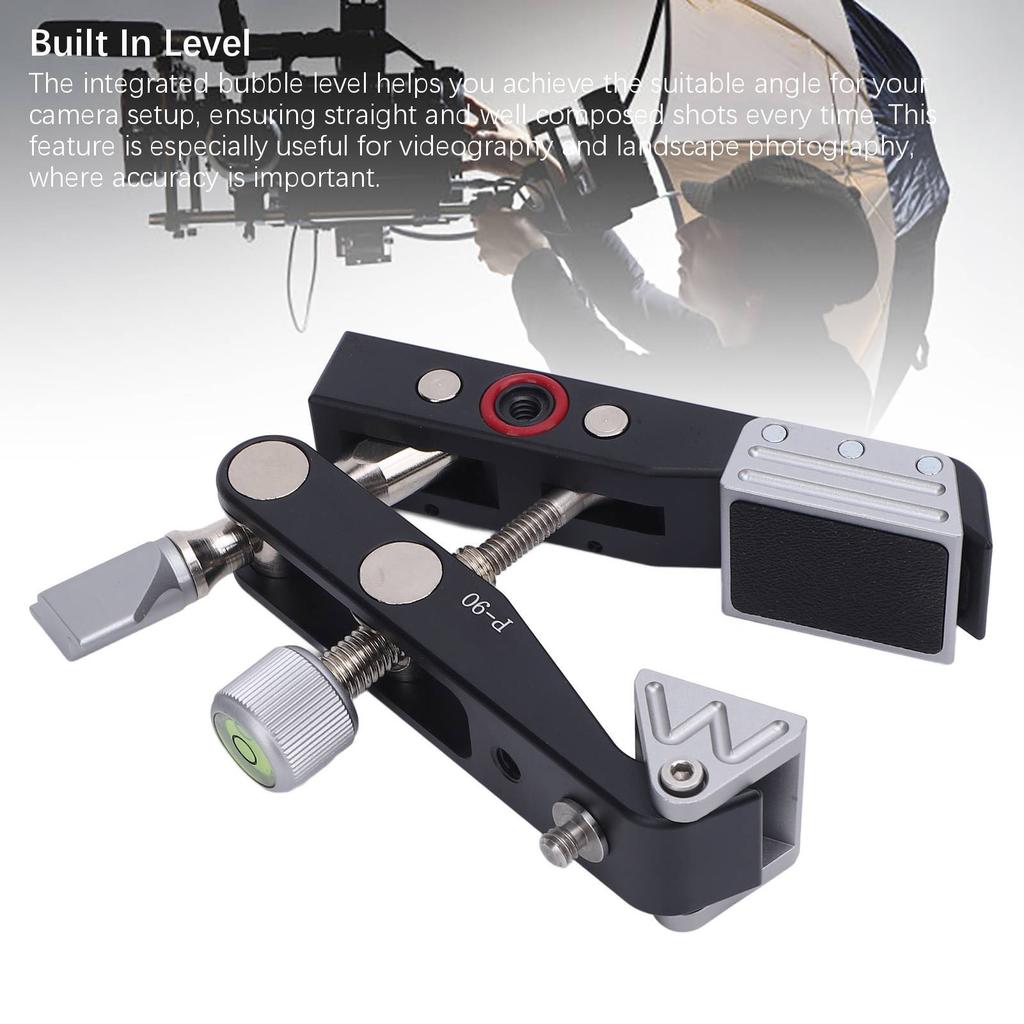 Photographic Equipment Clamp Double Axes Knob Locking Large Size Camera Accessory Magnetic Clamp with Leveling Tool