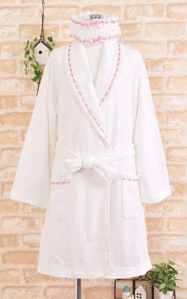 Towel Bathrobe with Hair Band Length 100cm 18115 X [K's Eye] Women's (Off Pink)