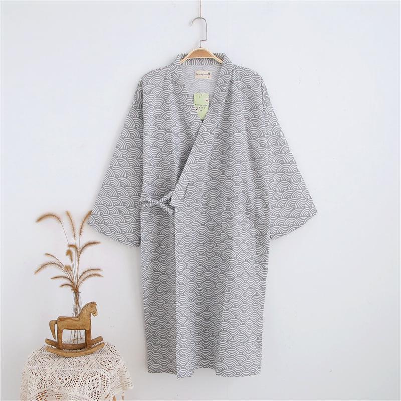 

Men s Japanese Style Cotton Gauze Mid-Length Bathrobe Kimono M