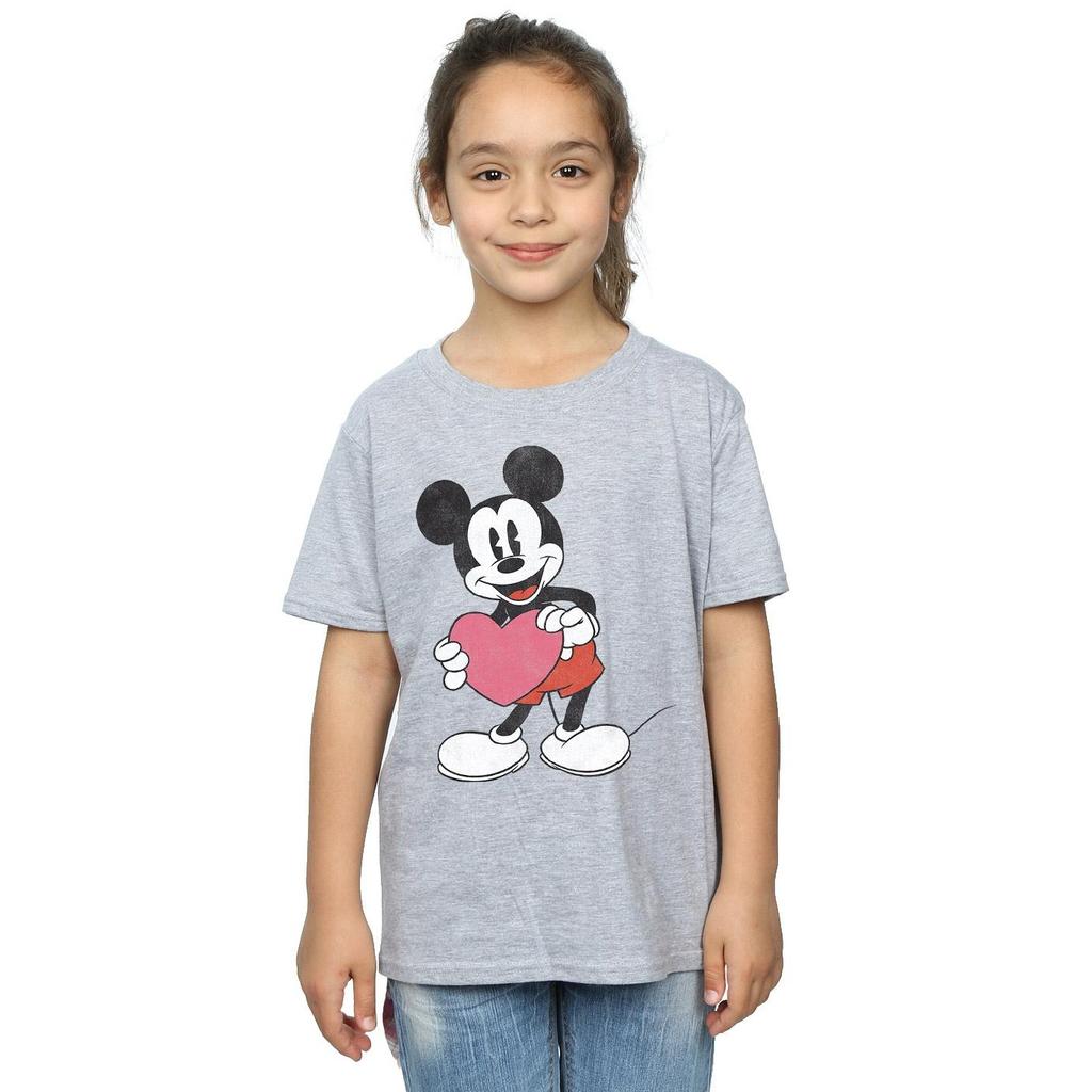 Disney Girls Mickey Mouse Valentine Heart Cotton T-Shirt