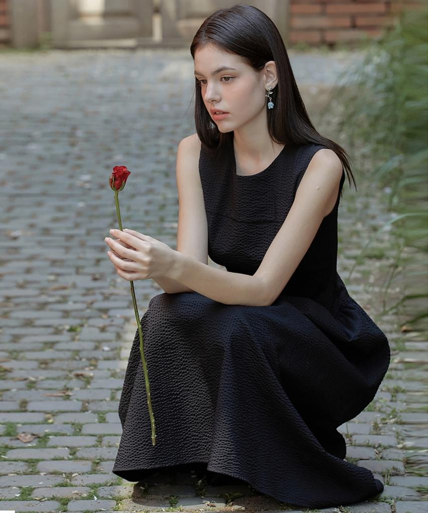 Julie And Kara 24Ss Julie29 Secret Garden Aura Seersucker Dress Black