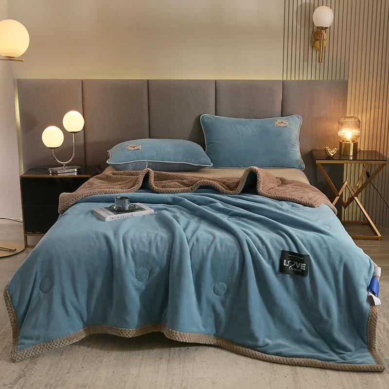 

100/150/200CM New Winter Thick Three-Layer Flannel Warm Blanket Suitable Sofas Living Room Double-Sided Flannel Sleeping Blanket only 2pcs pillowcase