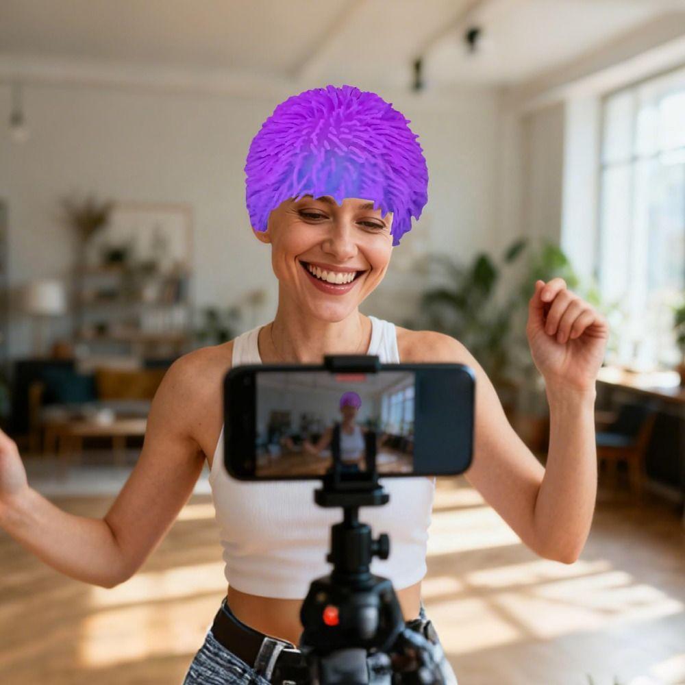 Soft Rubber Long Hair Head Cover Funny Portable Party Hat Gifts Colorful Head Cover