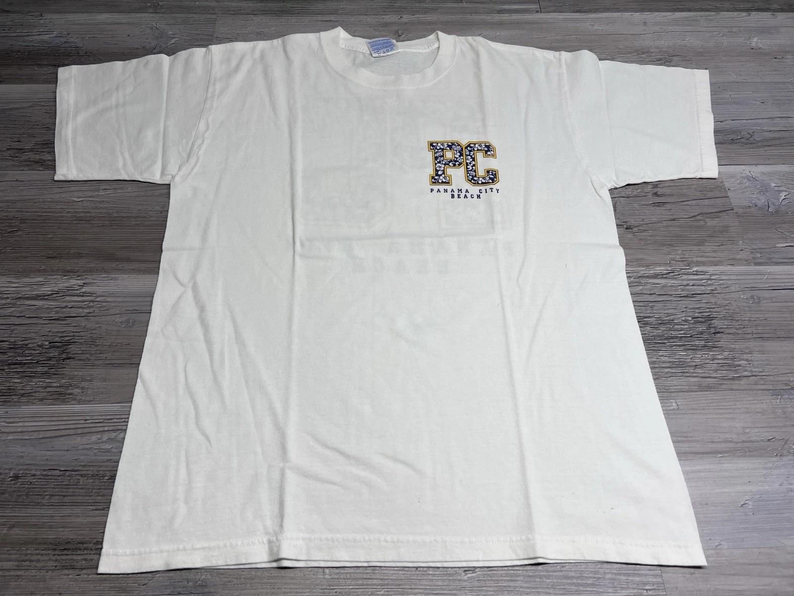 

Vintage Panama City Beach T-Shirt Hibiscus Floral Florida Spring Break Tee Sz L XL