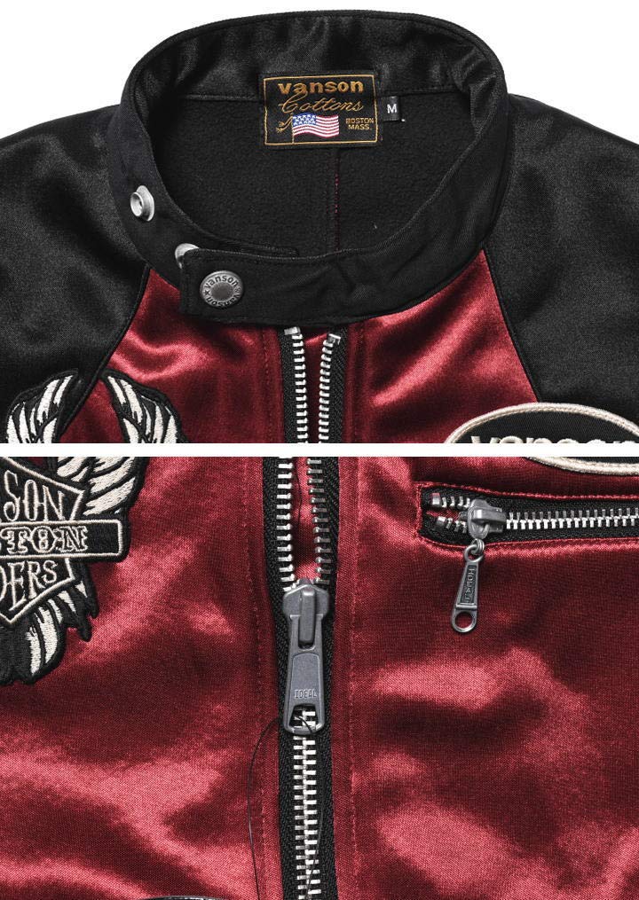by our Riders Flying Fire Skull Embroidery Patch Bonding Riders Jacket Wine Red x [Banson] [Custom-ordered store] & JFV-901-WINERED-BLACK (XXL, Black)