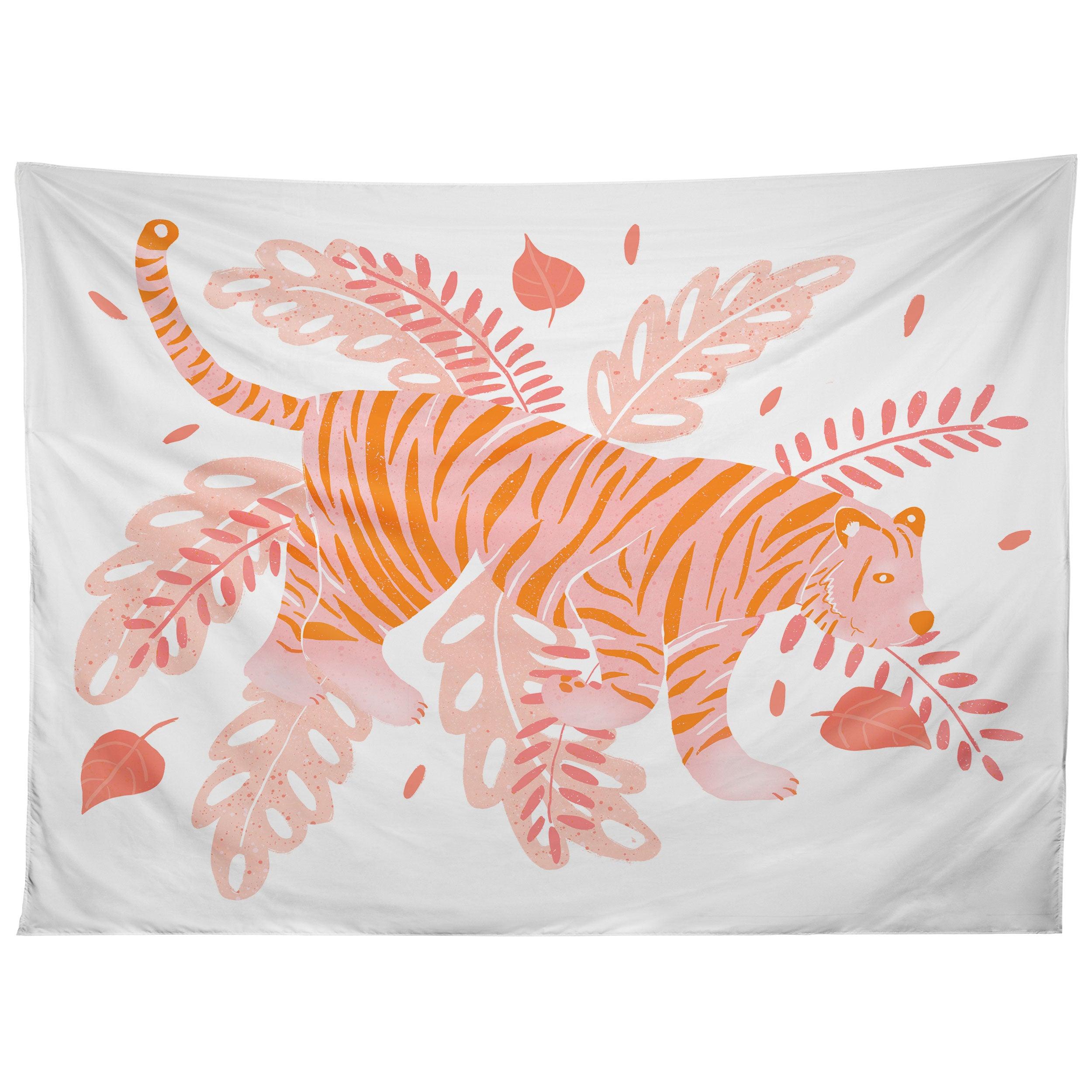 ORANGE AND PINK TIGER tapestry 75x100