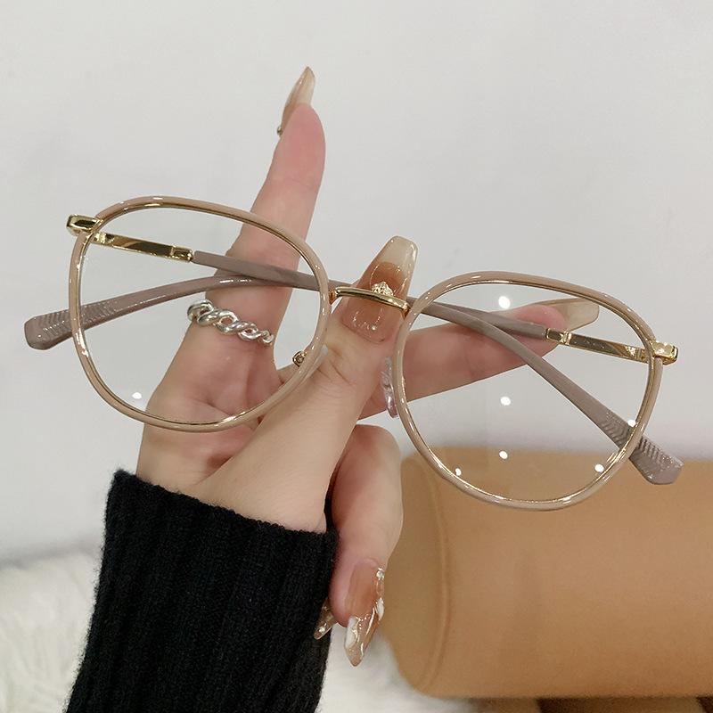 New cross-mirror fashion color-changing anti-blue light glasses women's tide plain face silk-embedded flat light environment ultra-light large-frame