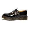 Dr. Sapatos Rasos de Couro Martens com Fivela Ajustável Sapatos Femininos Preto 12916002