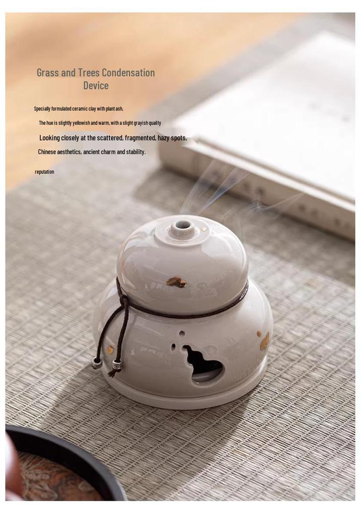 Zen Style Ceramic Gourd Incense Burner for Coil and Agarwood Incense, Home Tea Ceremony Burner