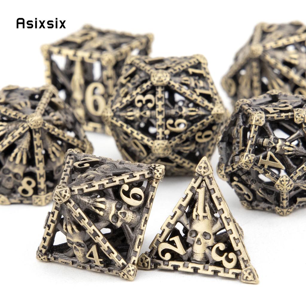 7 Pcs Copper Hand Skull Head Metal Dice Hollow Metal Polyhedral Dice Set Suitable for Role-Playing RPG  Board Game Card Game