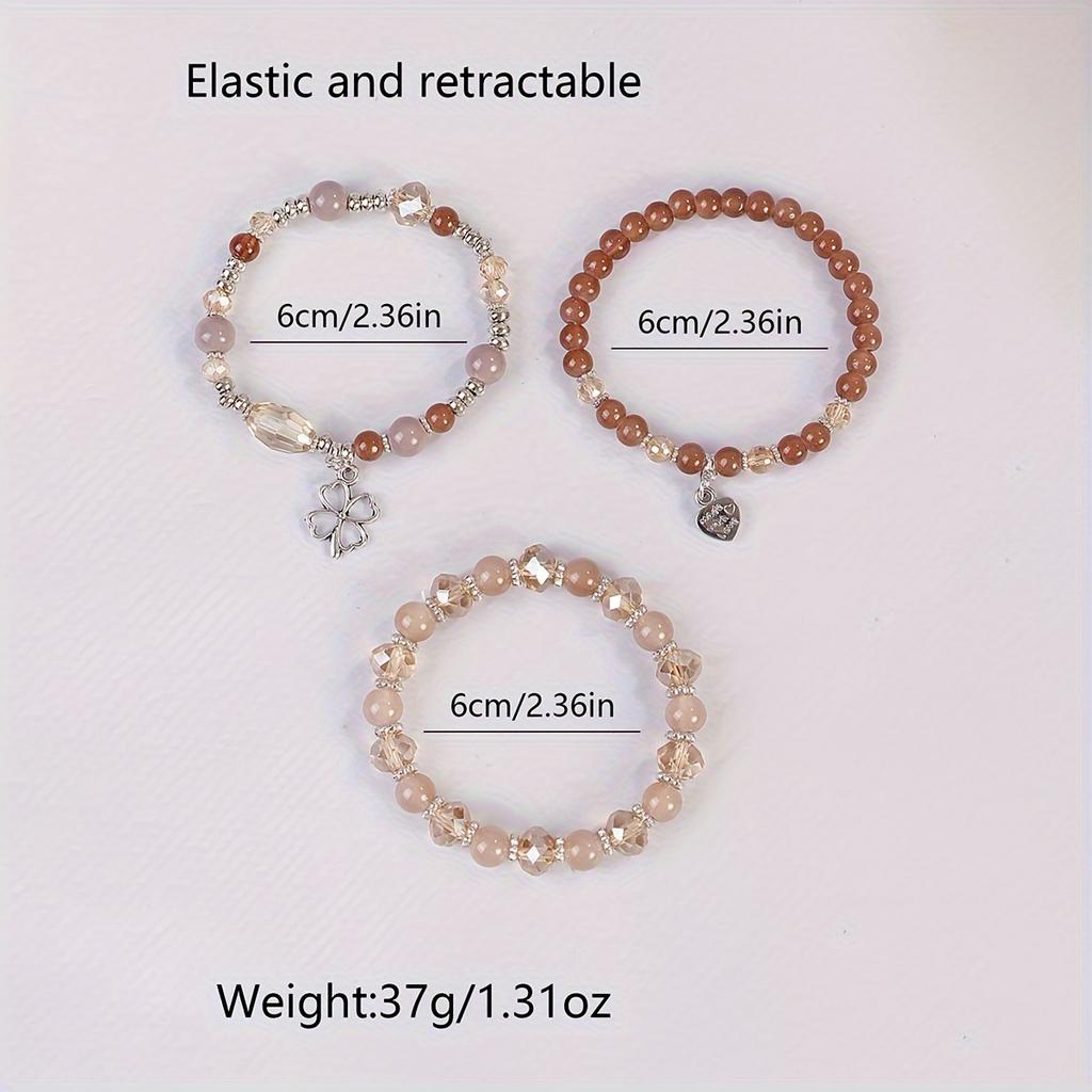 3er Set Bohemian Schmuck mit Schleifen- und Herzdesign, Handgefertigtes Perlen-Trend-Mehrlagenarmband für den Alltag