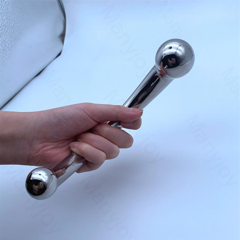 Manyjoy Schweres Edelstahl Metall Doppelseitiger Dildo Penis G-Punkt Stab Anal Butt Plug Massagegerät G-Punkt Sexspielzeug für Frau Heiß