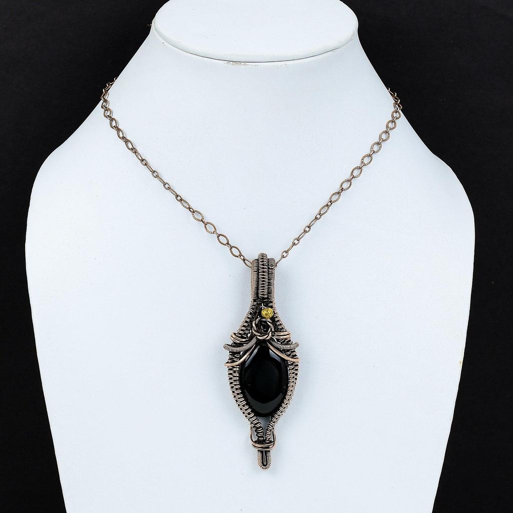 Black Onyx Jewelry, 999 Copper Wire Wrapped Pendant Handmade Gemstone Jewelry, Gifts For Wife Brand New Pendant