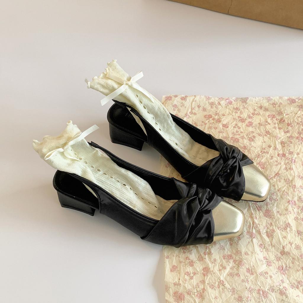 Popular white high-end French thick-heeled bag head sandals women's 2025 new summer wear with skirt and cool single shoes