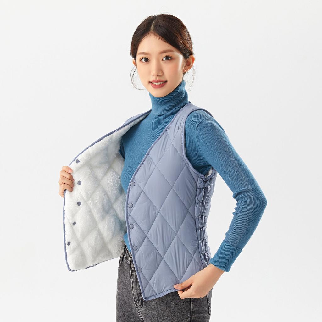 Women's Winter Down Cotton Padded Warm Slim Tip Thickened Inside The Multi-color Thin Female Cotton Vest Hair Fashionable and Warm