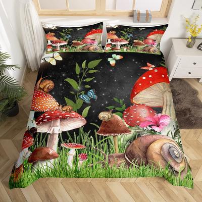 Set Copripiumino a Funghi Matrimoniale Queen, Set Biancheria da Letto Luna Stellata Dorata, Copripiumino Pittura ad Olio Falena Psichedelica Pianeta Foglie Fiore