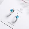 Blue Five-Pointed Star Crystal Earrings - Korean Style, Unique Copper Design