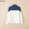 ZANZEA Women Casual Turn Down Collar Long Sleeve Patchwork Blouse