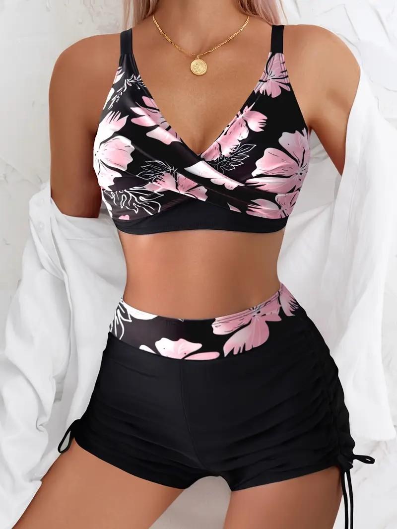 Comfortable swimsuit two-piece new printed tankini quick-drying split swimsuit women S