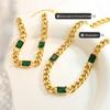 Custom Cuban Thick Chain Necklace & Bracelet Set with Green Glass Stones - Colorfast Jewelry