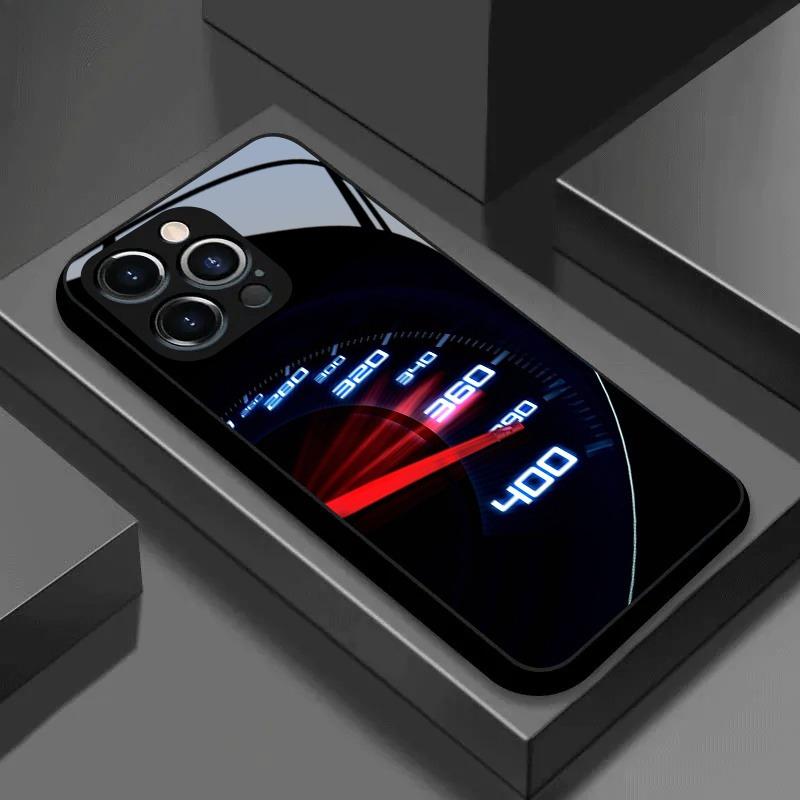 Speedometer design glass phone case suitable for iPhone 17 16 15 14 13 12 11 Pro/Max/Plus shockproof back cover