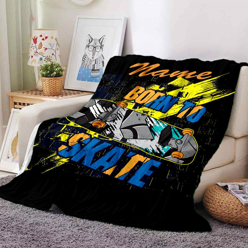 Custom Name skateboard Theme Printed Blanket - Perfect for Couch, Bed, Travel & Outdoor Use | Machine Washable, Cozy & Durable.